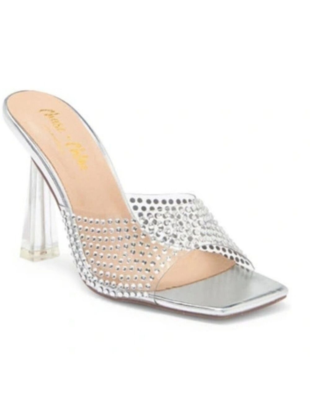 Chase + Chloe Rhinestone Clear Sandal Silver, Size 7.5/8, New With Box